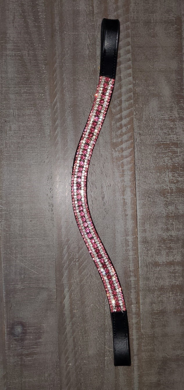 Pink and silver brow band for horse bridle - full size