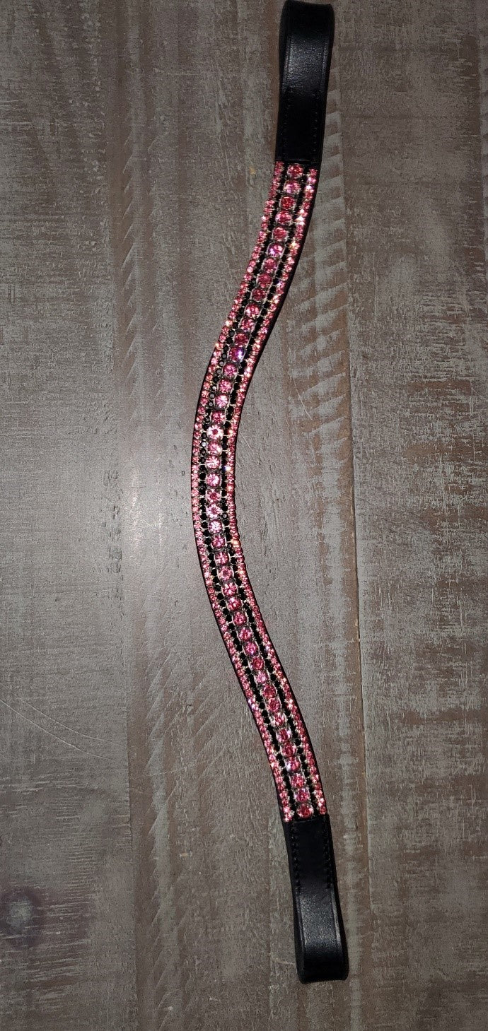 Pink and silver brow band for horse bridle - full size