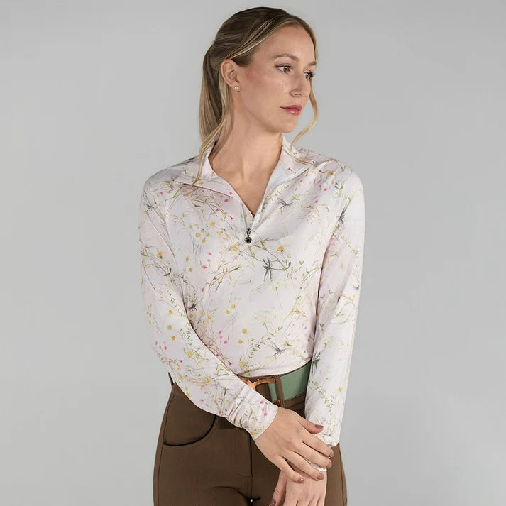 Dapplebay Dragonfly Meadow Riding Shirt in pink floral print