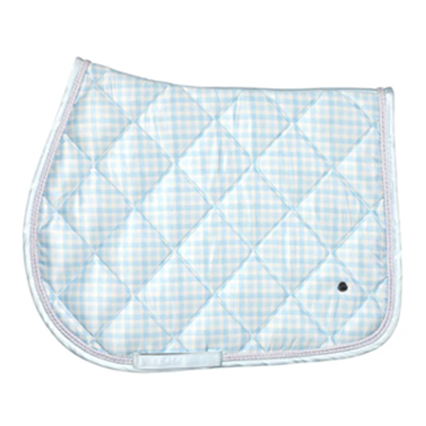 Dapplebay Gingham Jump Saddle Pad in blue and white"