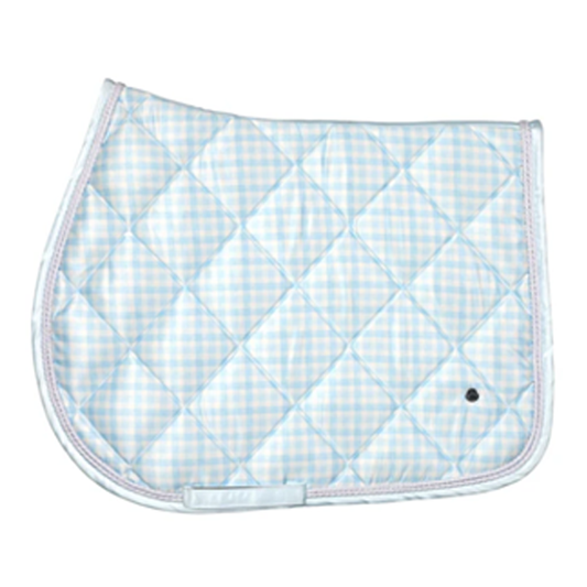 Dapplebay Gingham Jump Saddle Pad in blue and white"