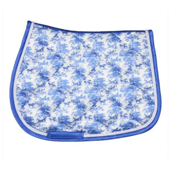 Dapplebay Equestrian Toile Jump Saddle Pad in blue and white"