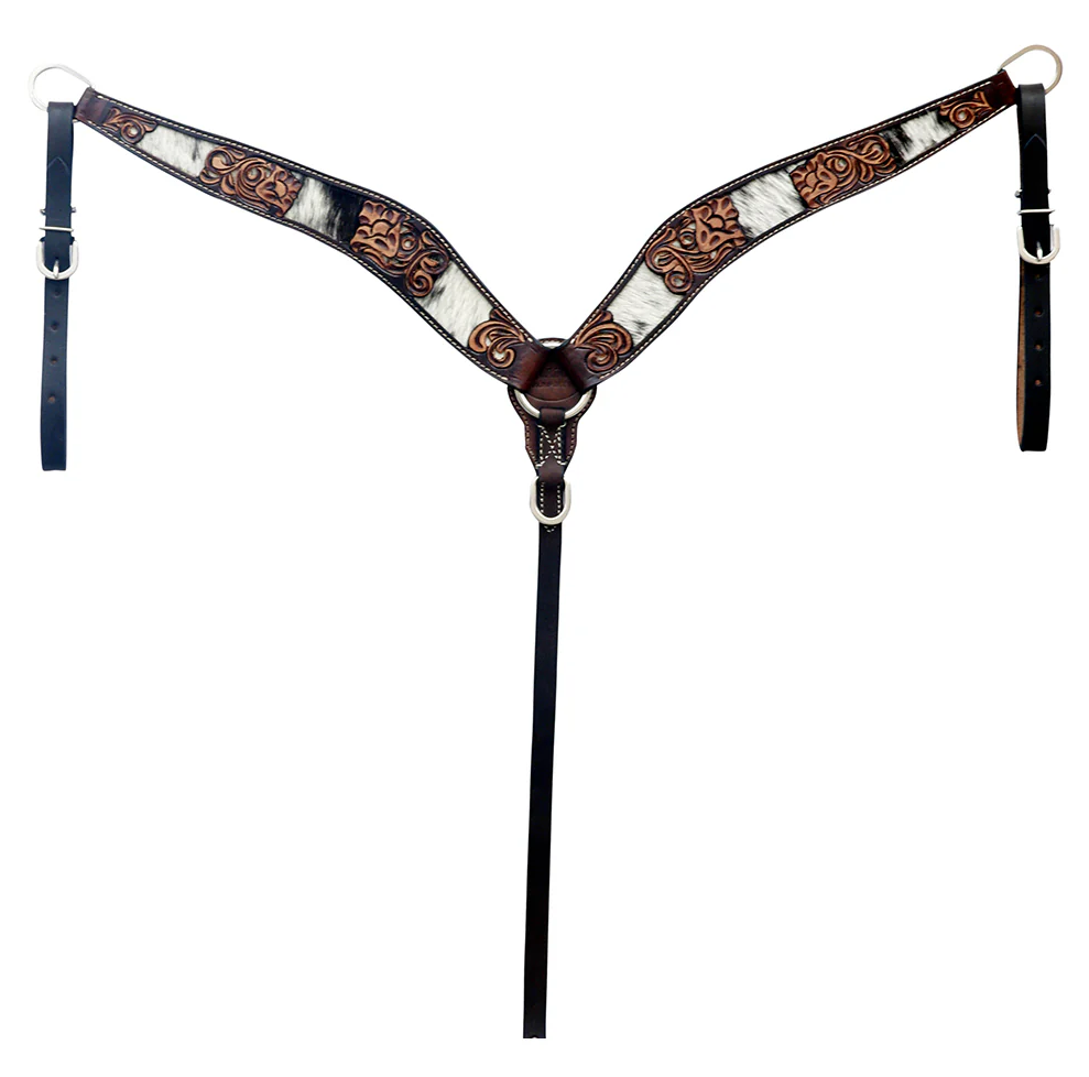 Hilason floral hand carved American leather breast collar set for western riding"